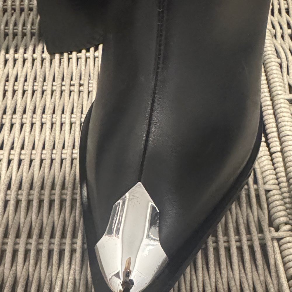 Shutz black leather ankle boots with silver metal toe - Picture 3 of 5
